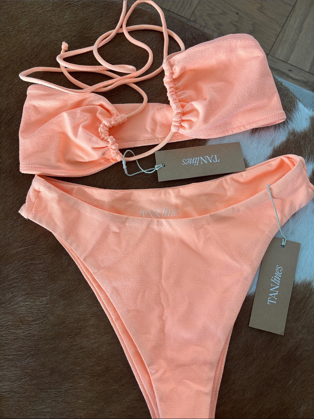 TANlines neon orange Bikini Set - Bandeau Top & High-Cut Bottoms